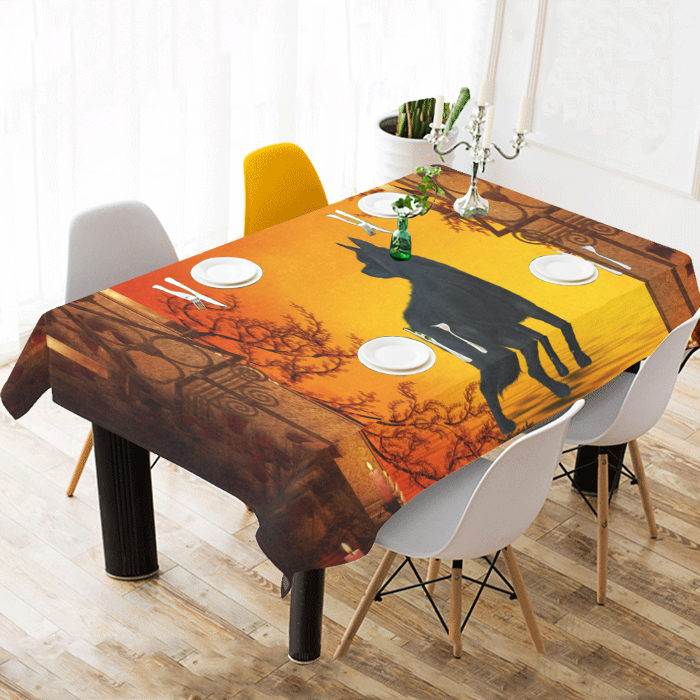 Wonderful black wolf in the night Cotton Linen Tablecloth 60"x120"