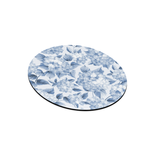 Blue and White Floral Pattern Round Mousepad