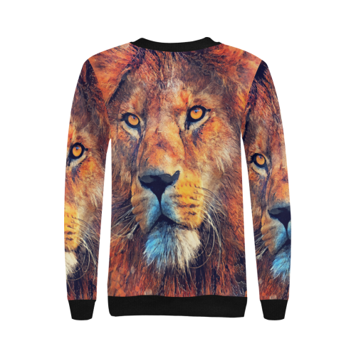 lion art #lion #animals #cat Women's Rib Cuff Crew Neck Sweatshirt (Model H34)
