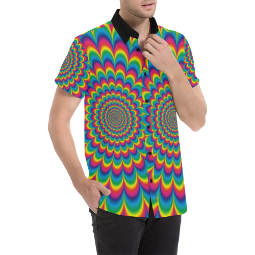 Crazy Psychedelic Flower Power Mandala Men's All Over Print Short Sleeve Shirt (Model T53)