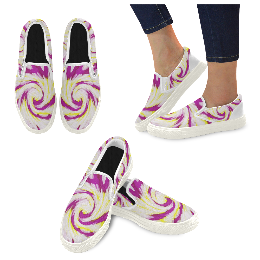 Pink Yellow Tie Dye Swirl Abstract Women's Slip-on Canvas Shoes (Model 019)