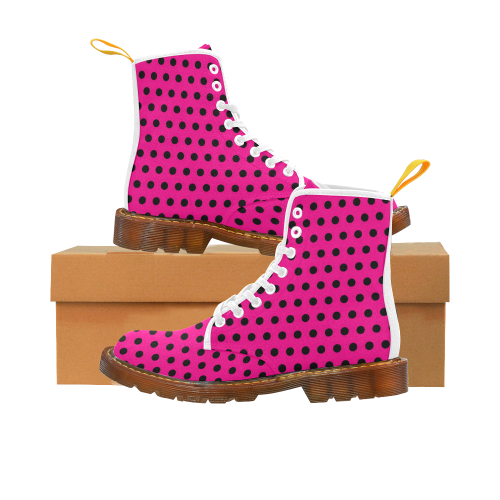 Pink and Black Polkadot Martin Boots For Women Model 1203H