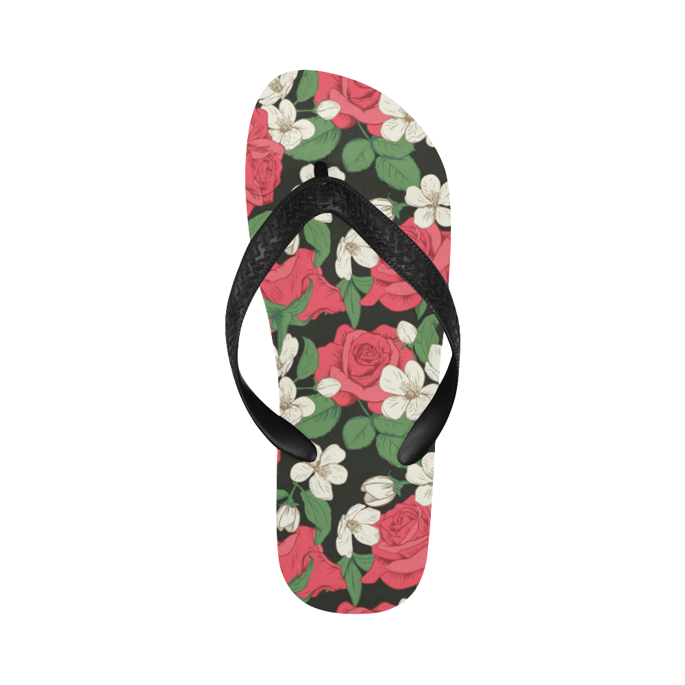 Pink, White and Black Floral Flip Flops for Men/Women (Model 040)