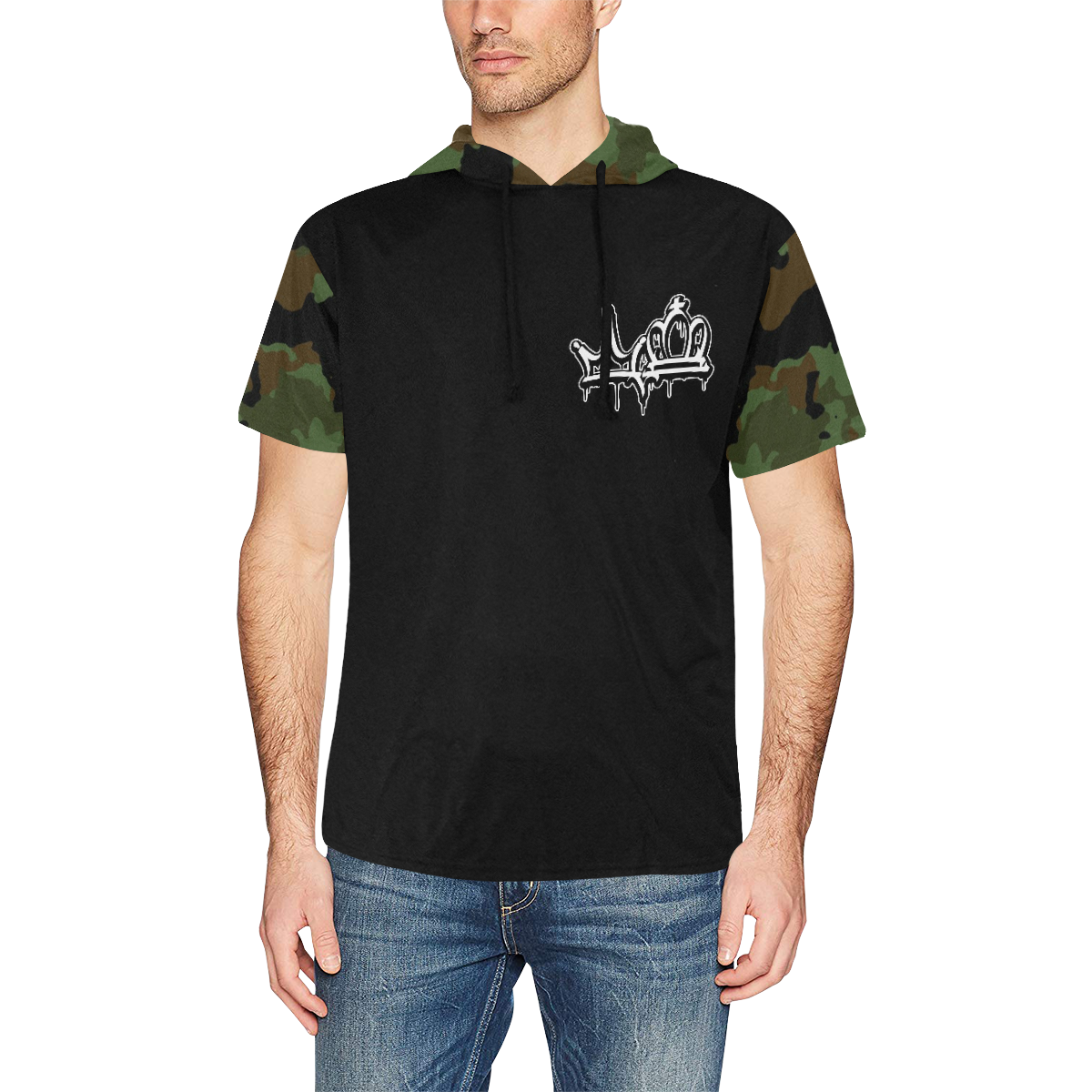 Camo All Over Print Short Sleeve Hoodie for Men (Model H32)