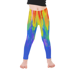 Flames Paint Abstract Classic Blue Kid's Ankle Length Leggings (Model L06)
