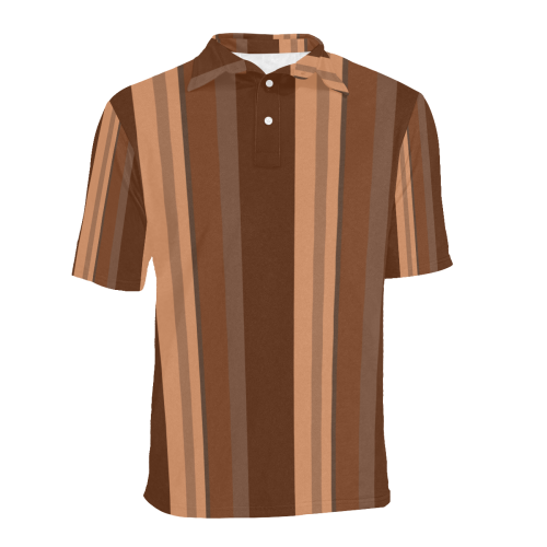 Brown Chocolate Caramel Stripes Men's All Over Print Polo Shirt (Model T55)