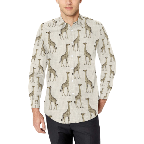 Linen Giraffe Animal Print Men's All Over Print Casual Dress Shirt (Model T61)