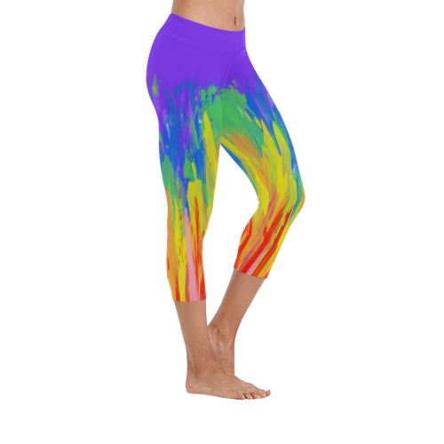 Flames Paint Abstract Purple Women's Low Rise Capri Leggings (Invisible Stitch) (Model L08)