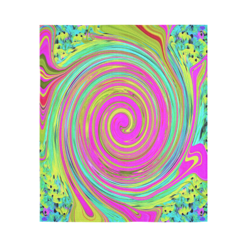 Groovy Abstract Pink Swirl Cotton Linen Wall Tapestry 51"x 60"