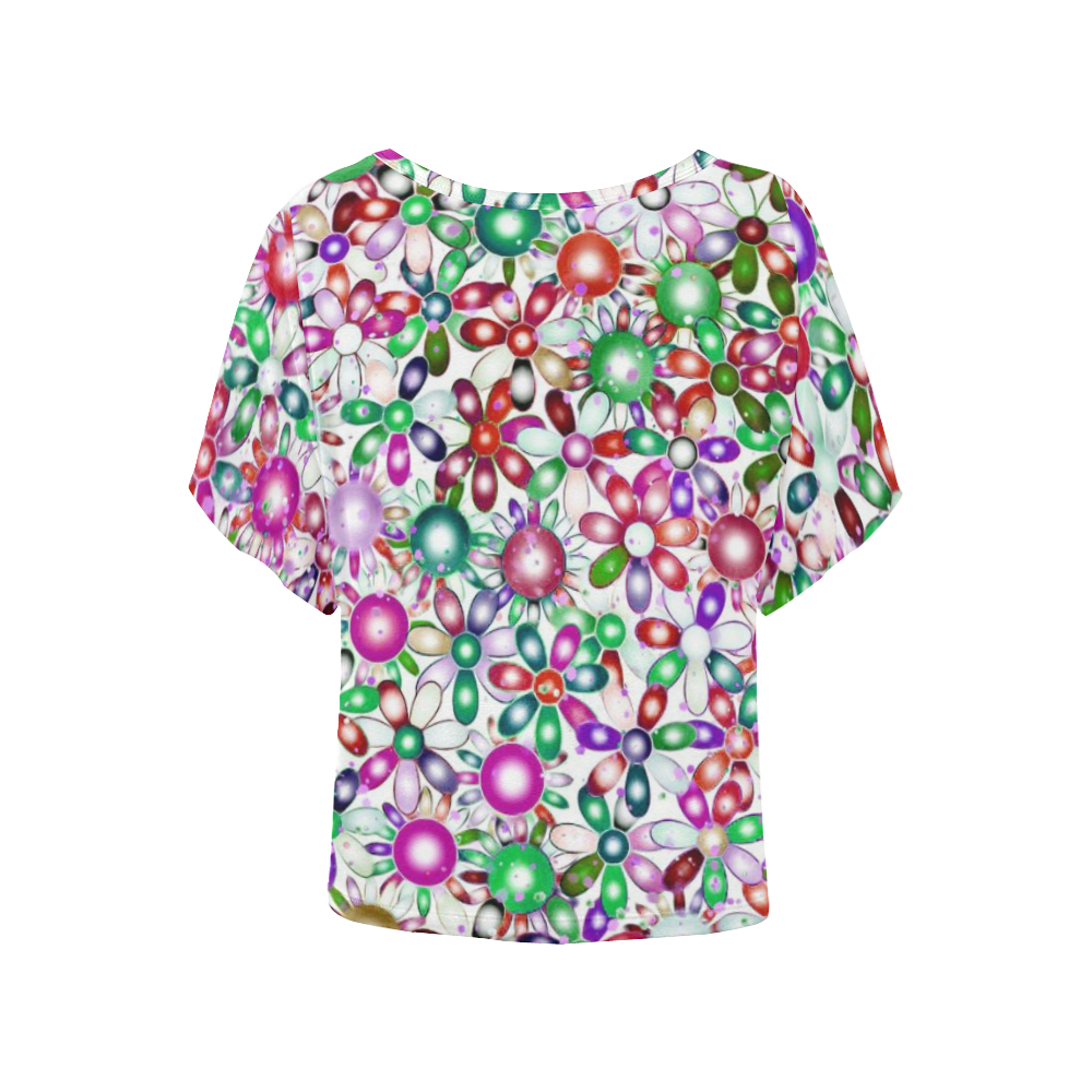 Vivid floral pattern 4181A by FeelGood Women's Batwing-Sleeved Blouse T shirt (Model T44)