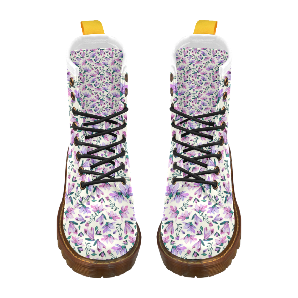 Lovely Watercolored Springflowers High Grade PU Leather Martin Boots For Women Model 402H