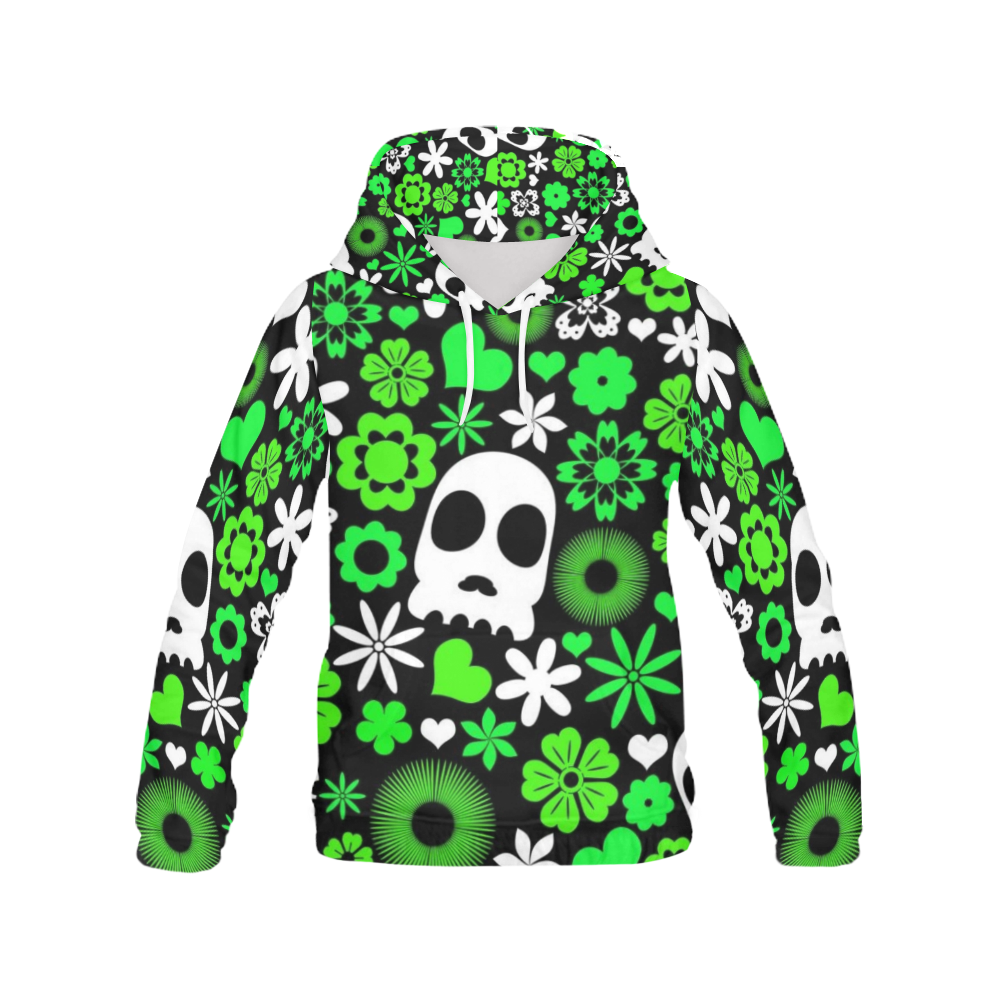 Skull And Floral Pattern All Over Print Hoodie for Women (USA Size) (Model H13)