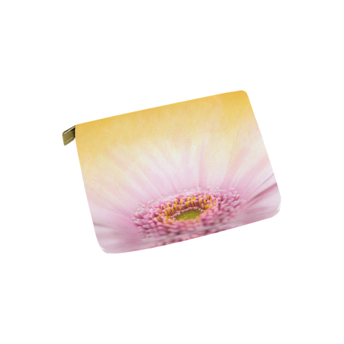 Gerbera Daisy - Pink Flower on Watercolor Yellow Carry-All Pouch 6''x5''