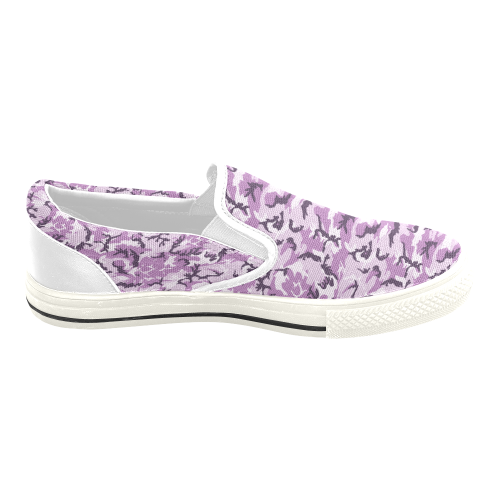 Woodland Pink Purple Camouflage Women's Slip-on Canvas Shoes/Large Size (Model 019)