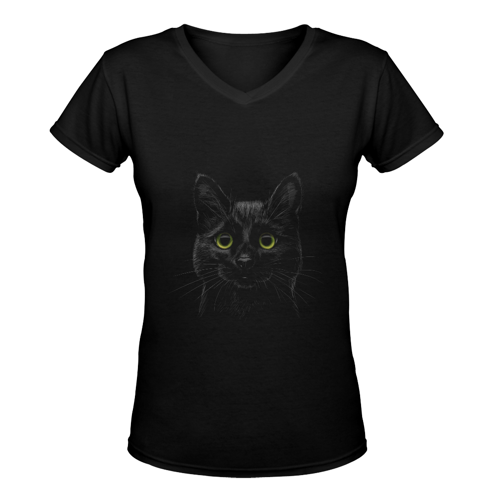 Black Cat Women's Deep V-neck T-shirt (Model T19)