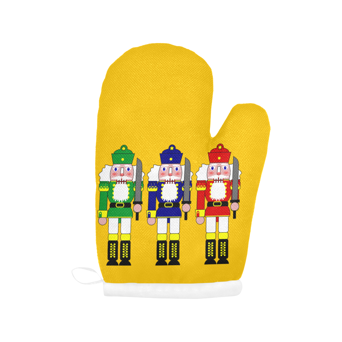 Nutcracker Christmas Toy Soldiers on Yellow Oven Mitt (Two Pieces)