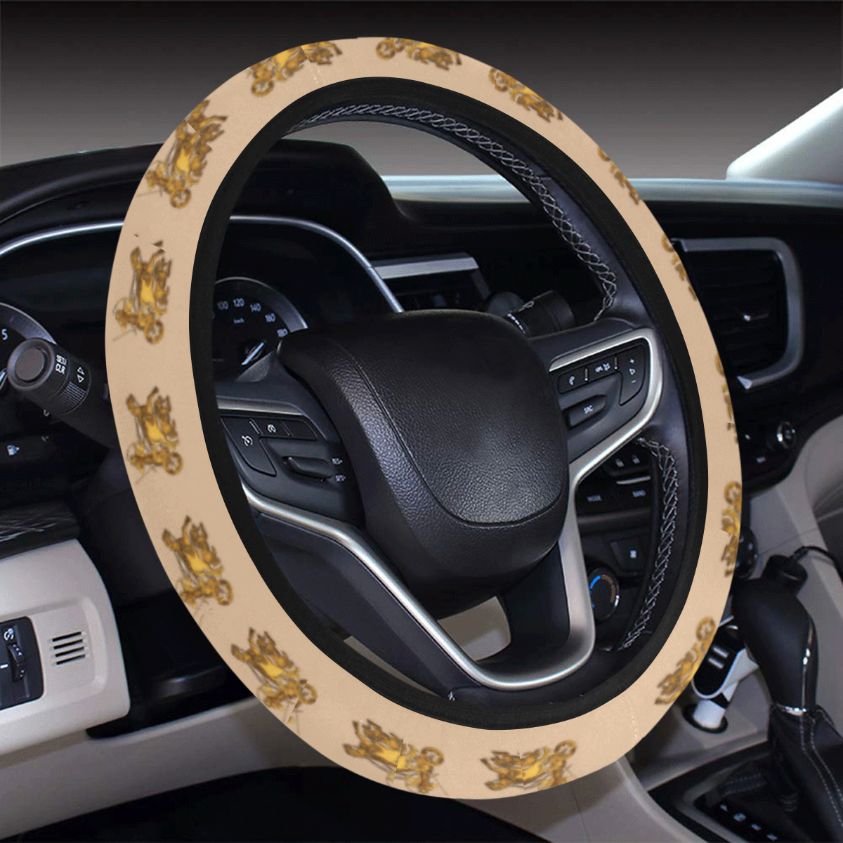 Assyrian Lion Hunter Steering Wheel Cover with Elastic Edge