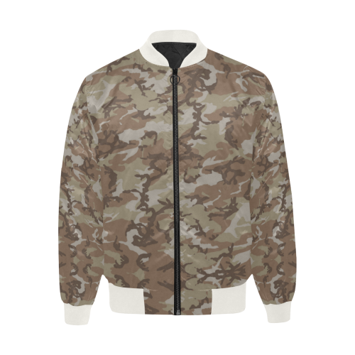 Woodland Desert Brown Camouflage All Over Print Quilted Bomber Jacket for Men (Model H33)