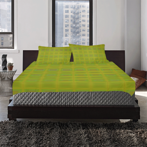 Olive green gold multicolored multiple squares 3-Piece Bedding Set