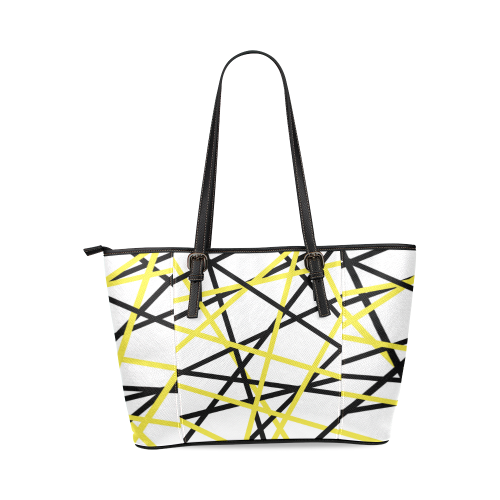 Black and yellow stripes Leather Tote Bag/Small (Model 1640)