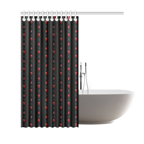 Las Vegas  Black and Red Casino Poker Card Shapes on Black Shower Curtain 69"x72"