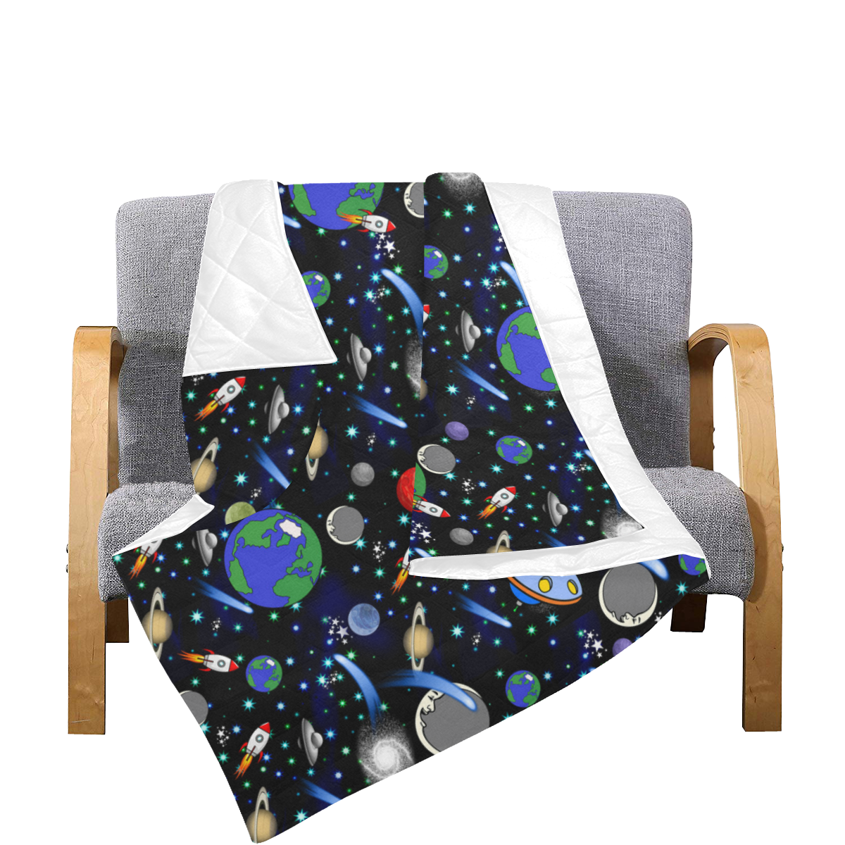 Galaxy Universe - Planets, Stars, Comets, Rockets Quilt 70"x80"