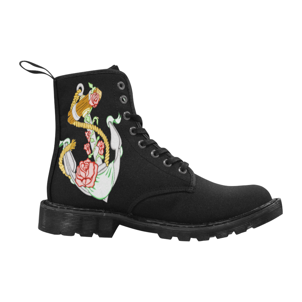 Anchor With Roses Martin Boots for Women (Black) (Model 1203H)