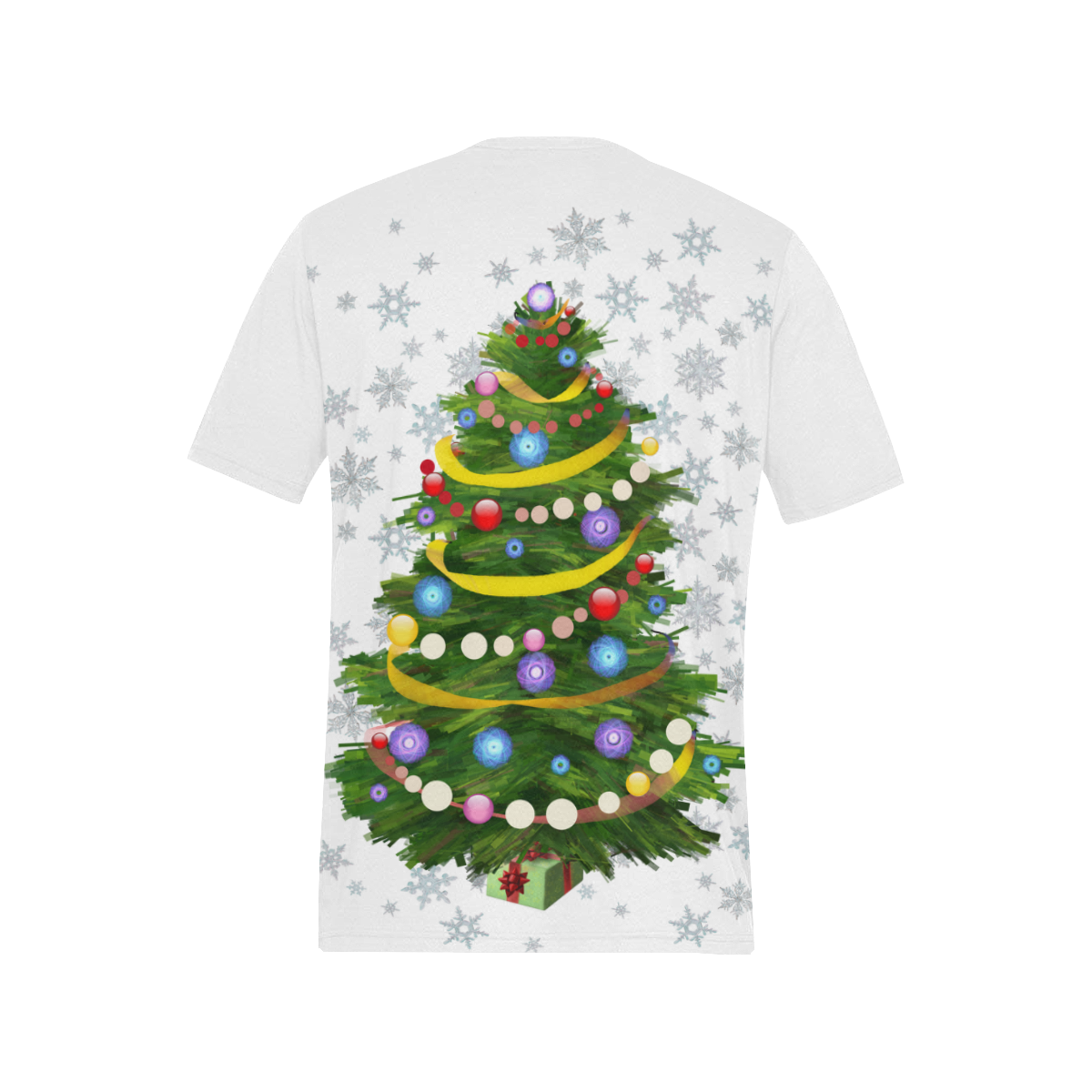 Snowflakes and Christmas Tree with Gift on white Men's All Over Print T-Shirt (Solid Color Neck) (Model T63)