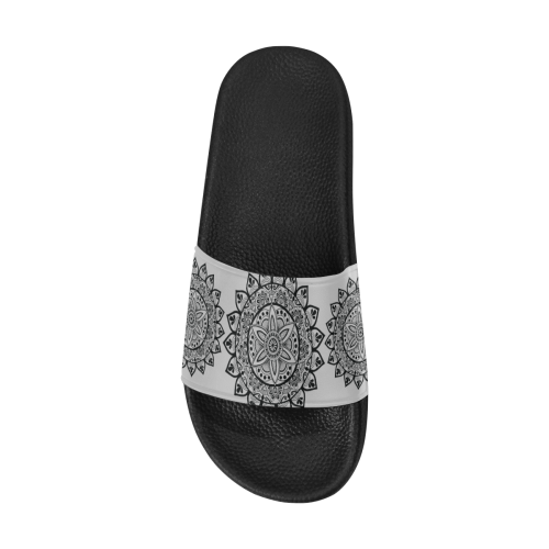 black mandala- grey slides Women's Slide Sandals (Model 057)