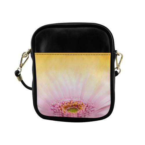 Gerbera Daisy - Pink Flower on Watercolor Yellow Sling Bag (Model 1627)