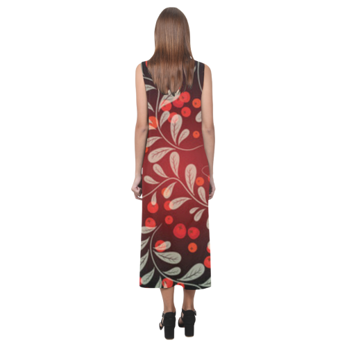 Formal red florals sleeveless long dress Phaedra Sleeveless Open Fork Long Dress (Model D08)