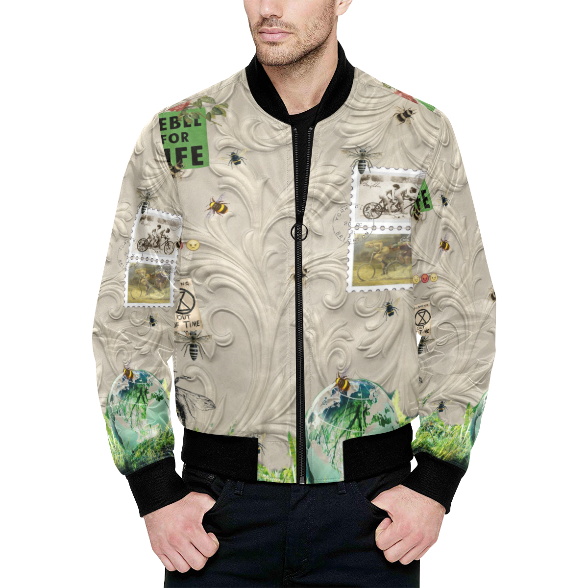 Running Out of Time 1 All Over Print Quilted Bomber Jacket for Men (Model H33)