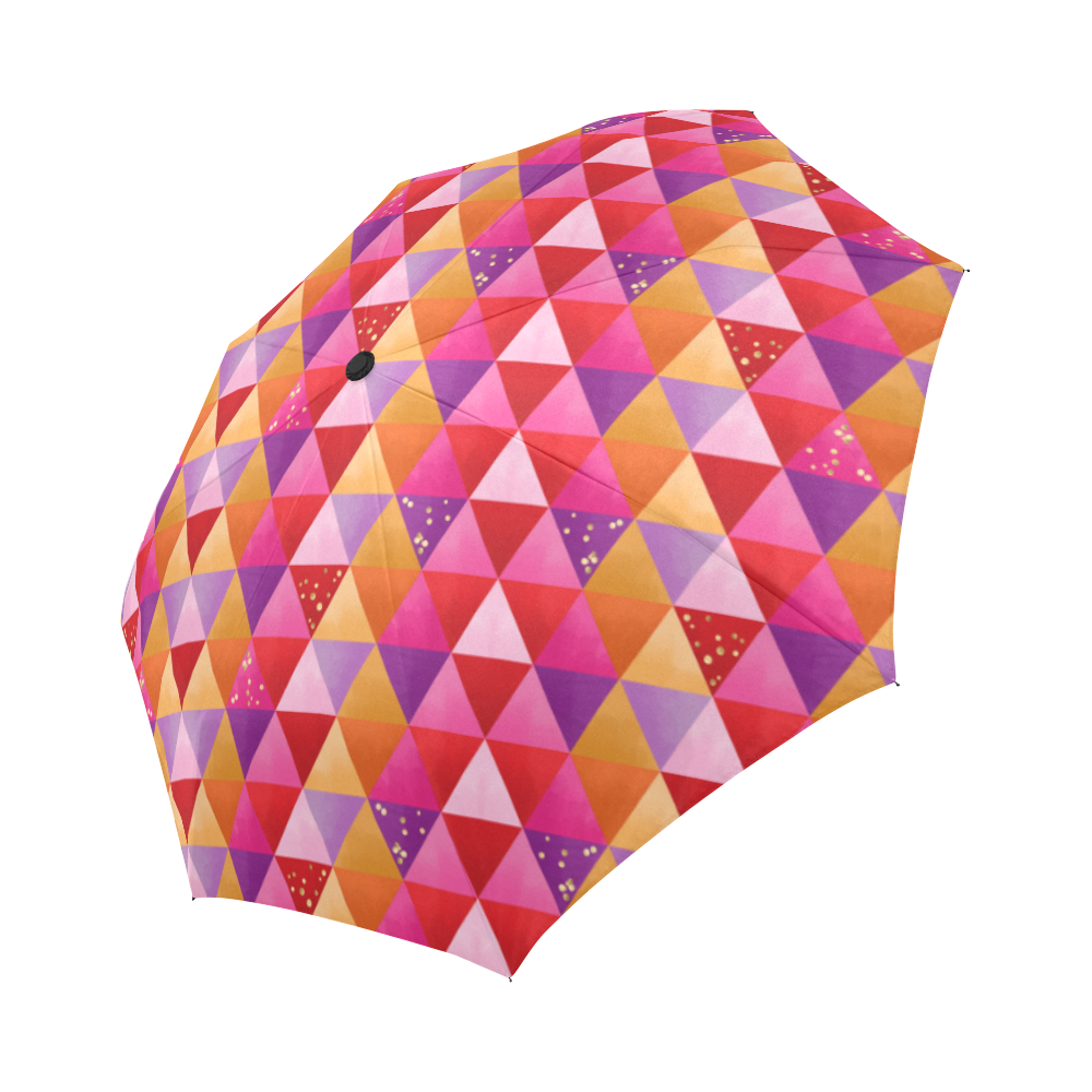 Triangle Pattern - Red Purple Pink Orange Yellow Auto-Foldable Umbrella (Model U04)