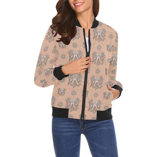 Ethnic Elephant Mandala Pattern All Over Print Bomber Jacket for Women (Model H19)
