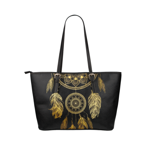 Golden Native Dreamcatcher Leather Tote Bag/Small (Model 1651)