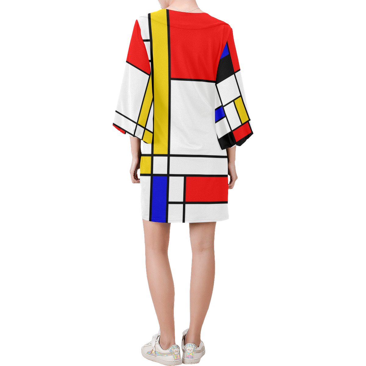 Bauhouse Composition Mondrian Style Bell Sleeve Dress (Model D52)