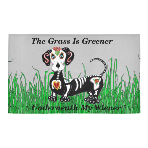 Dachshund Grass Is Greener Grey Azalea Doormat 30" x 18" (Sponge Material)