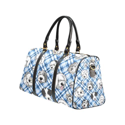 full blue and white plaid sheepie heads copy New Waterproof Travel Bag/Large (Model 1639)
