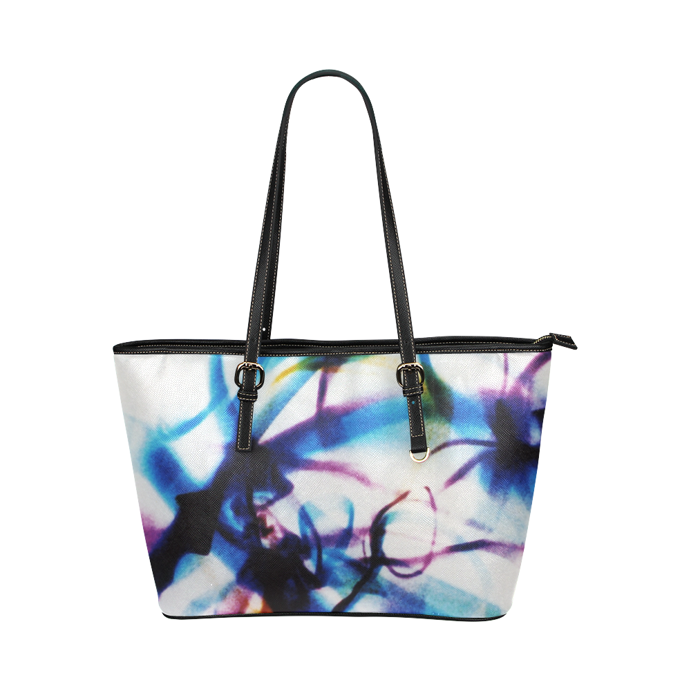 Abstract Photographic Drawing Leather Tote Bag/Large (Model 1651)