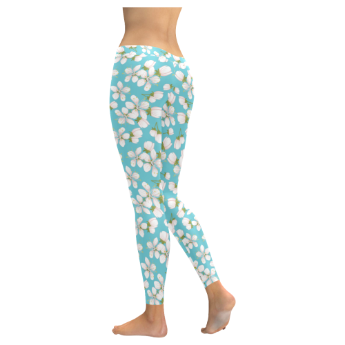 Cherry Blossom Floral Women's Low Rise Leggings (Invisible Stitch) (Model L05)