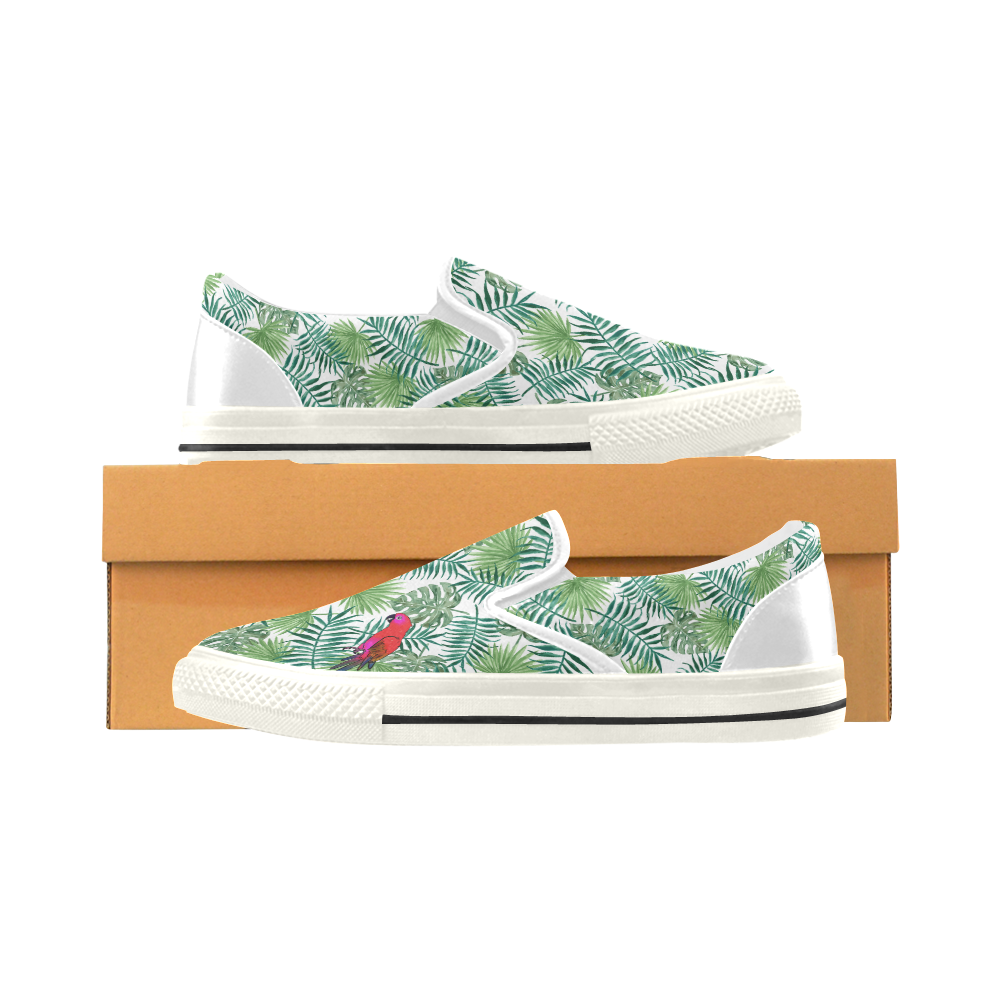 Parrot And Leaves Slip-on Canvas Shoes for Kid (Model 019)