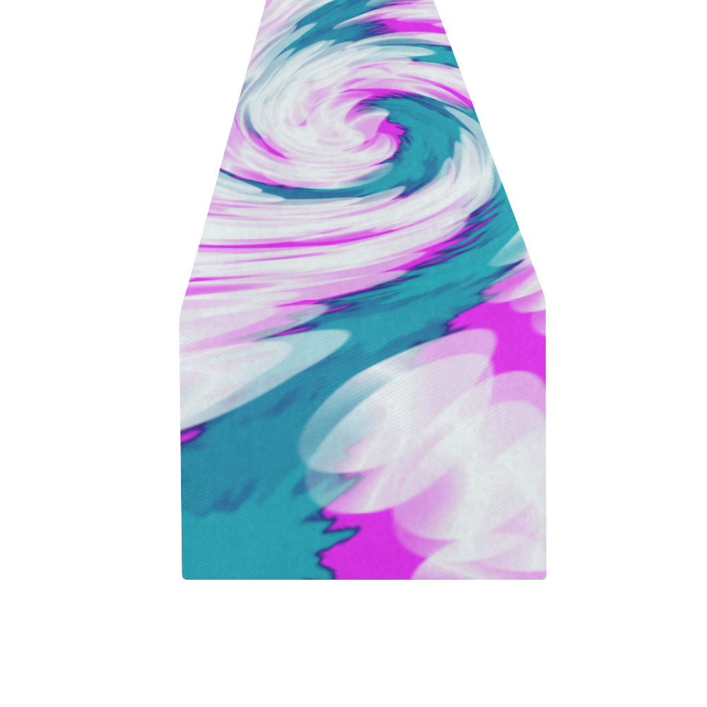 Turquoise Pink Tie Dye Swirl Abstract Table Runner 16x72 inch