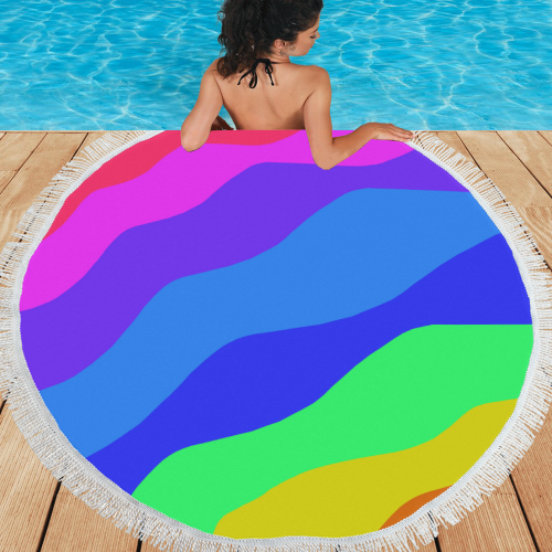 Bold Rainbow Colors Circular Beach Shawl 59"x 59"