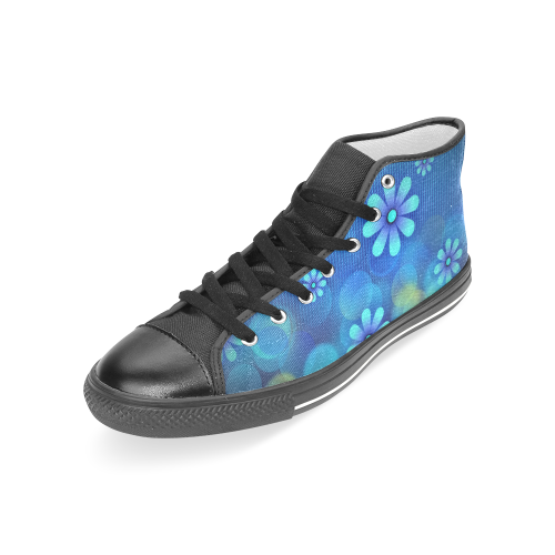 Abstract Blue Flowers Women's Classic High Top Canvas Shoes (Model 017)