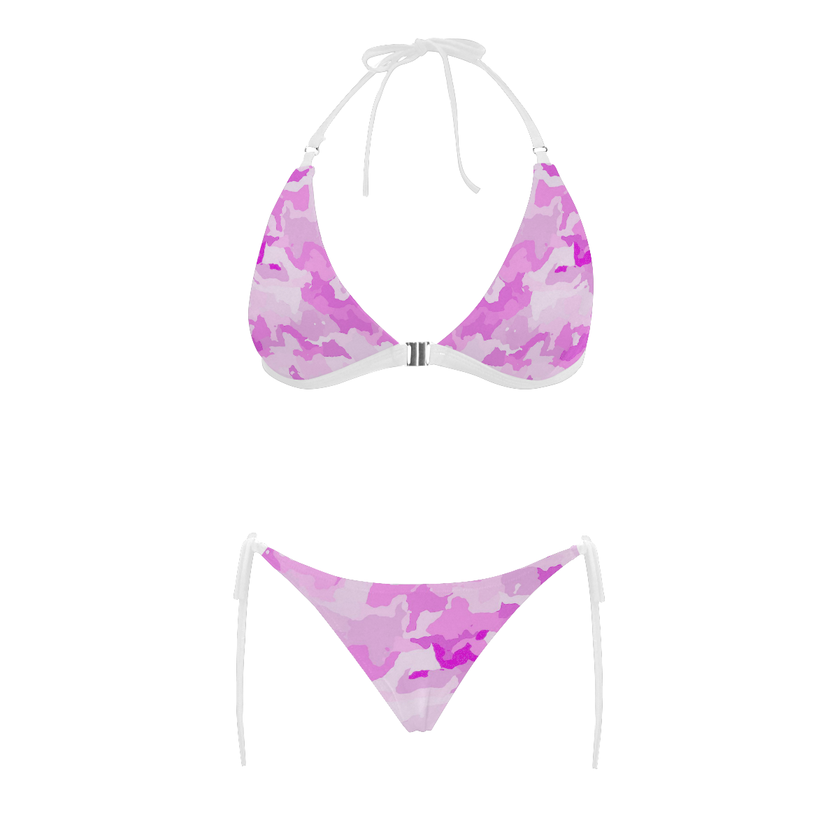 camouflage soft pink Buckle Front Halter Bikini Swimsuit (Model S08)