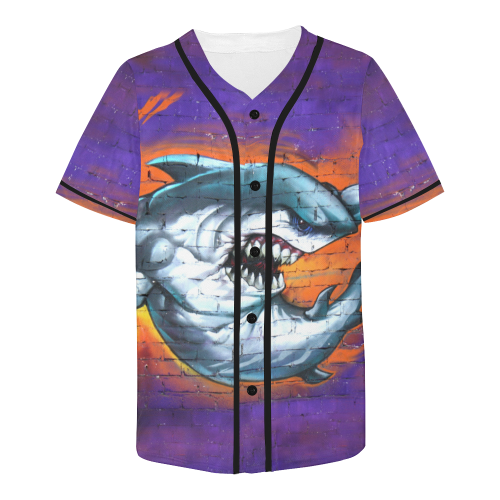 Graffiti Shark All Over Print Baseball Jersey for Men (Model T50)