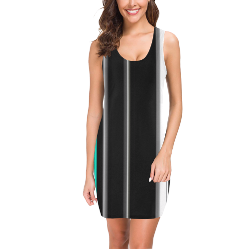 Teal black and white stripes vertical Medea Vest Dress (Model D06)