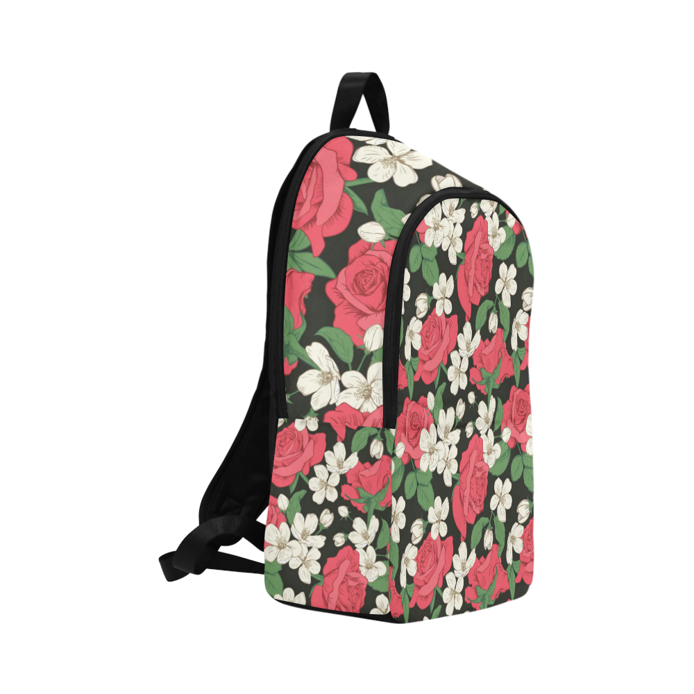 Pink, White and Black Floral Fabric Backpack for Adult (Model 1659)
