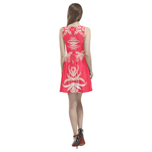 red chinese style print sleeveless dress Thea Sleeveless Skater Dress(Model D19)