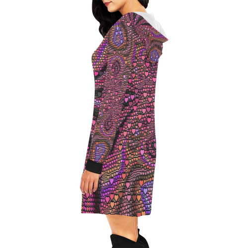 hearts everywhere B  by JamColors All Over Print Hoodie Mini Dress (Model H27)